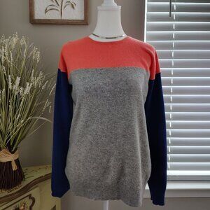 Aqua Cashmere - 100% Cashmere - Long Sleeve Sweater - Color Block - Small